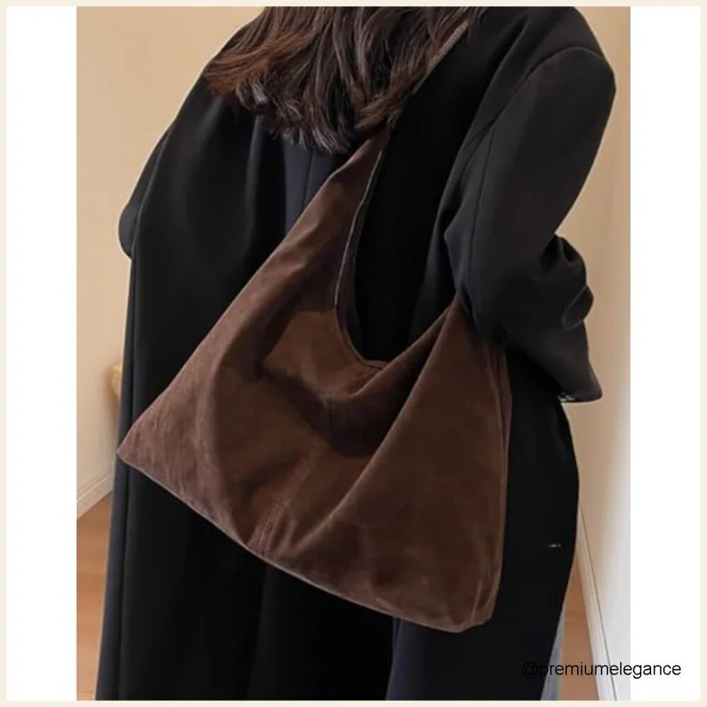 Large Faux Suede Hobo Shoulder Bag Tote for Work Travel Daily Use - Picture 2 of 7